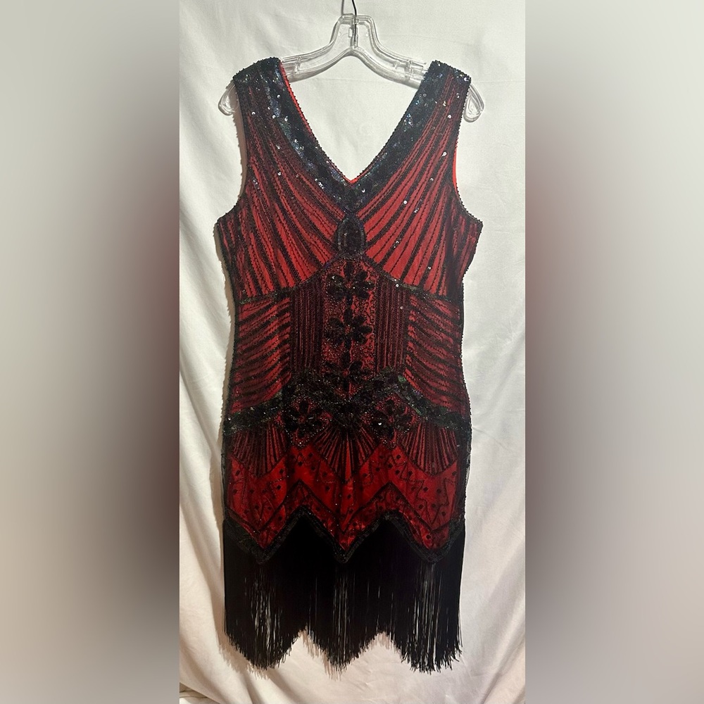 Red and Black Beaded 20s dress